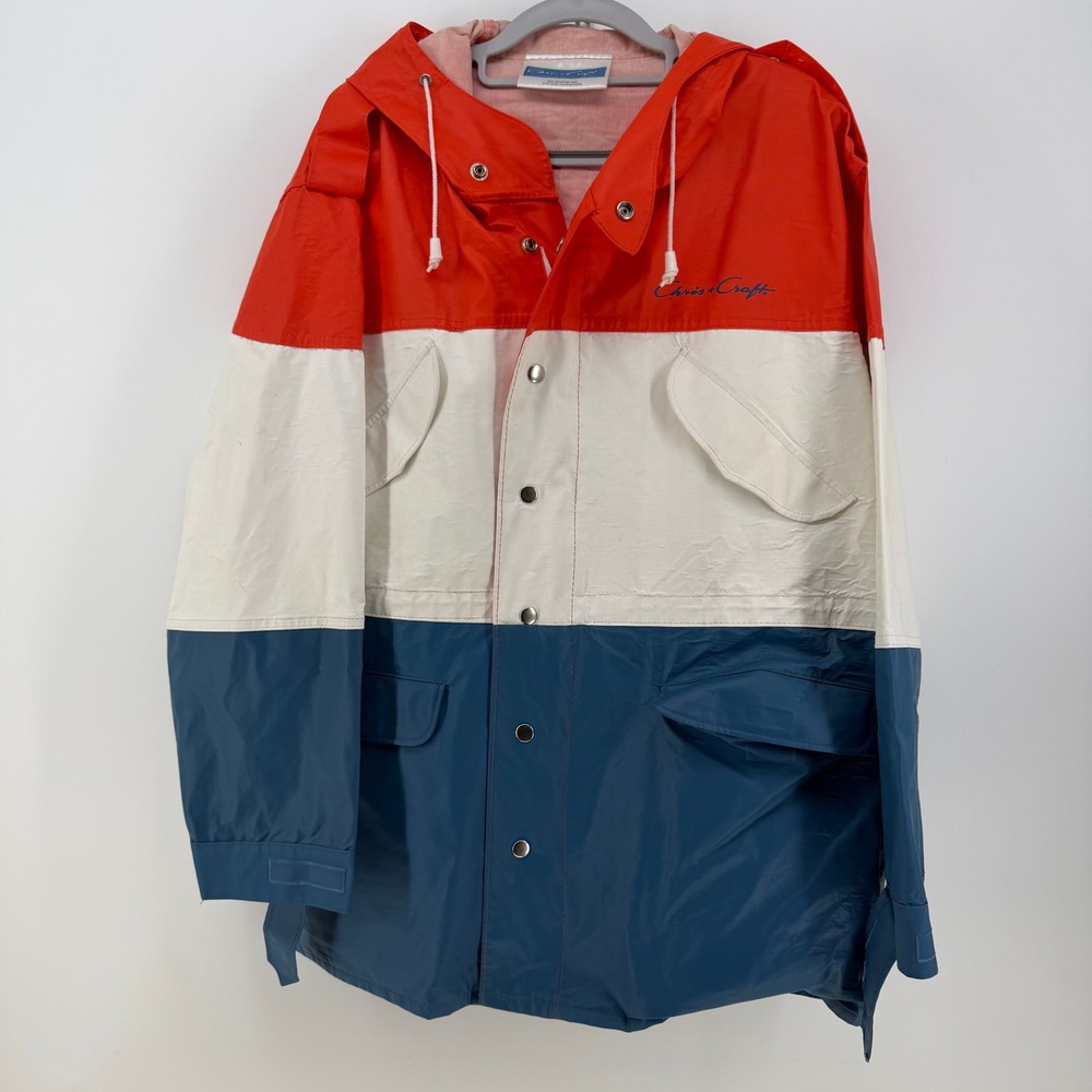 Chris-Craft Rain Jacket Men Med Red White Blue Colorblock Nautical Sailing Yacht
